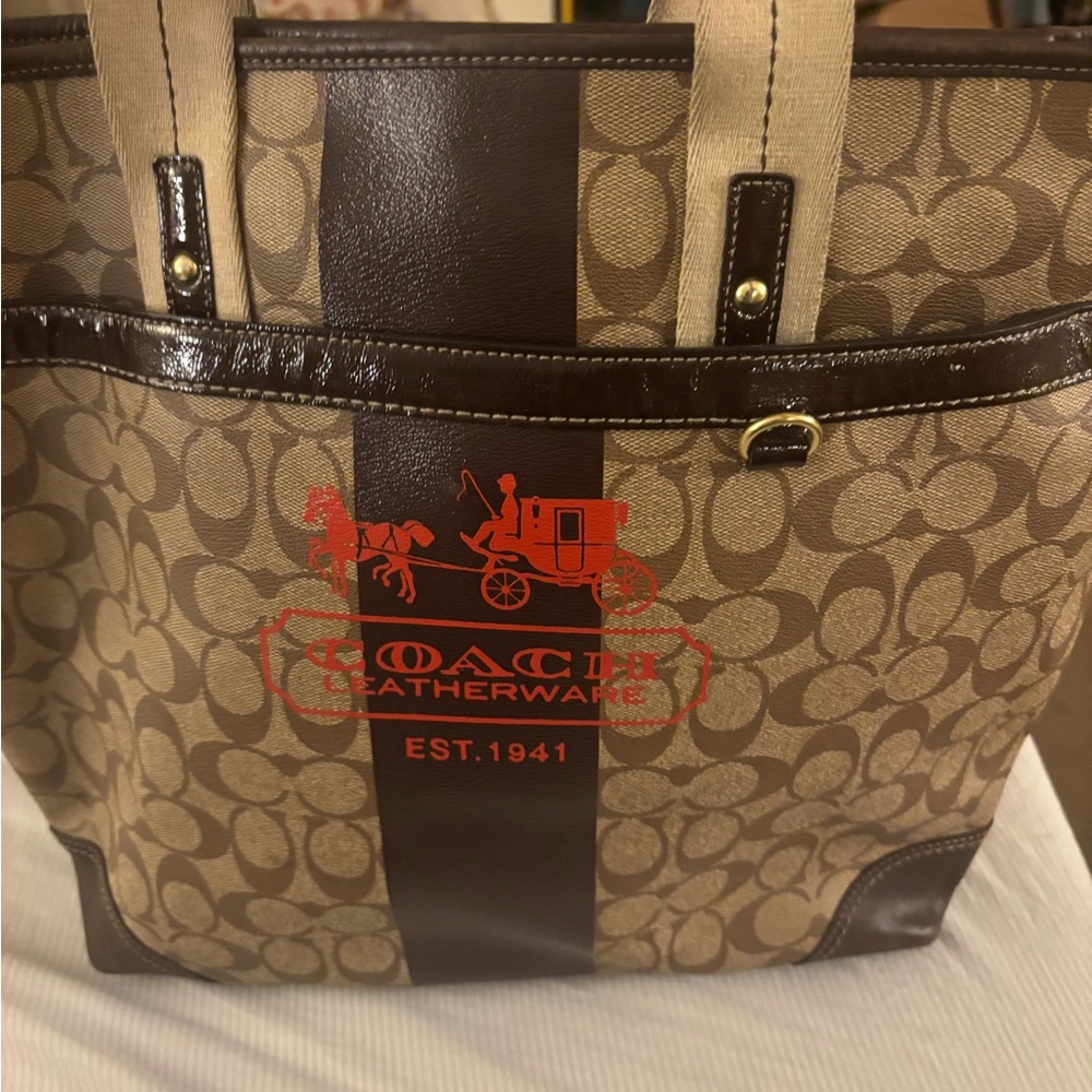 Coach Signature Brown and Cream Tote